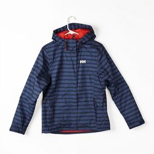 Helly Hansen Helly Tech Rain Jacket Coat Womens Sz Medium Blue Striped Athletic